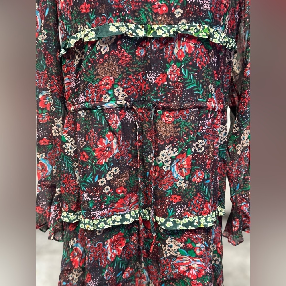 Anthropologie Scotch & Soda Leopard & Lillies Floral Long Sleeve Mini Dress Chic - Picture 14 of 16